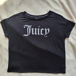 JUICY COUTURE T- SHIRT - Silver JUICY Logo Across Chest - Short Sleeve Black - L